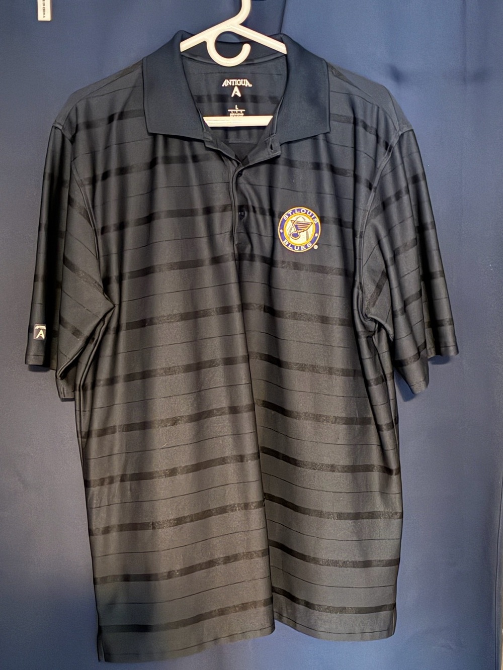 St Louis Blues Shadow Stripe Antigua Polo Shirt - Size L